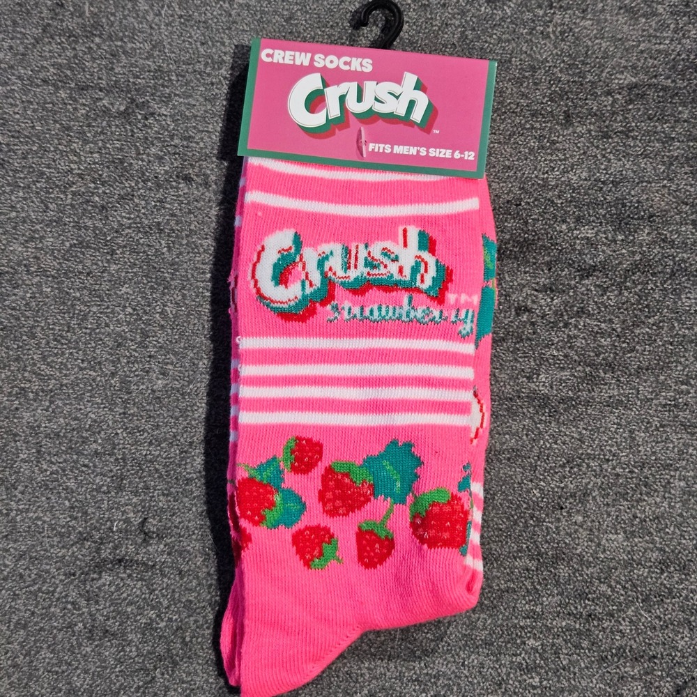 Crush Strawberry Soda Mens Crew Socks‎ Pink Graphic Fruit Novelty